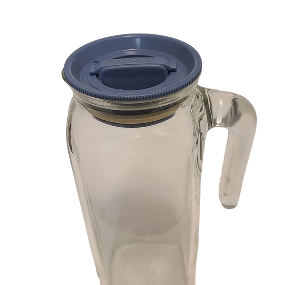 Bormioli Rocco Italy Frigoverre Glass Water Juice Pitcher Jug Carafe Blue Cap - Picture 2 of 4